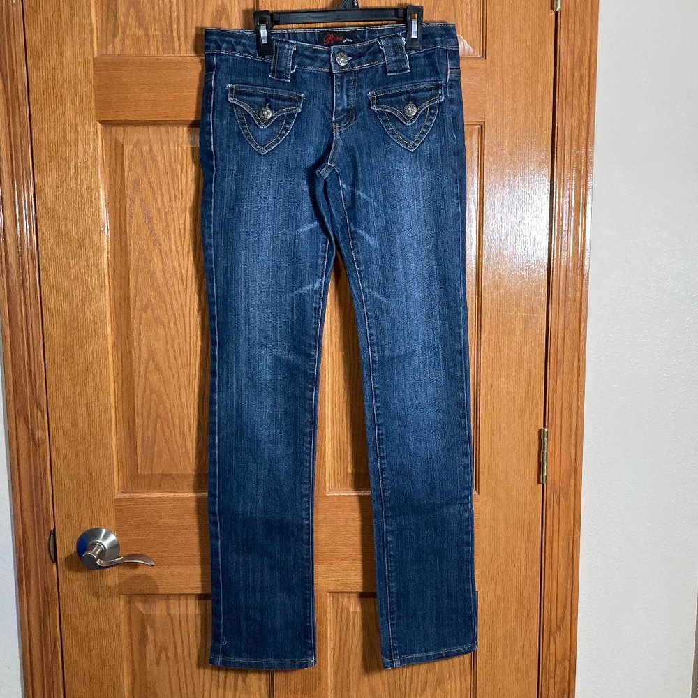 REHAB JEANS Women's 5 Skinny Blue Denim Jeans Front & Back Flap Pockets EUC